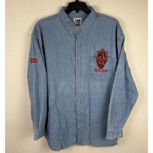 Vintage 90s Y2K Star Wars Darth Maul Embroidered Button Down Shirt / Size XXL
